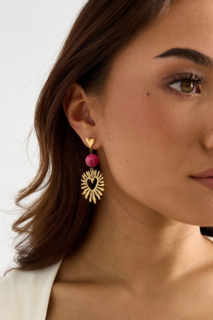 Oorbellen Statement Long Love Heart Pink