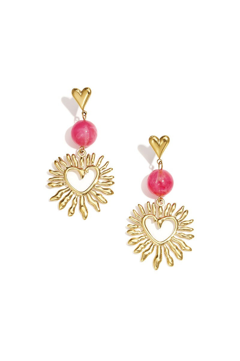 Oorbellen Statement Long Love Heart Pink