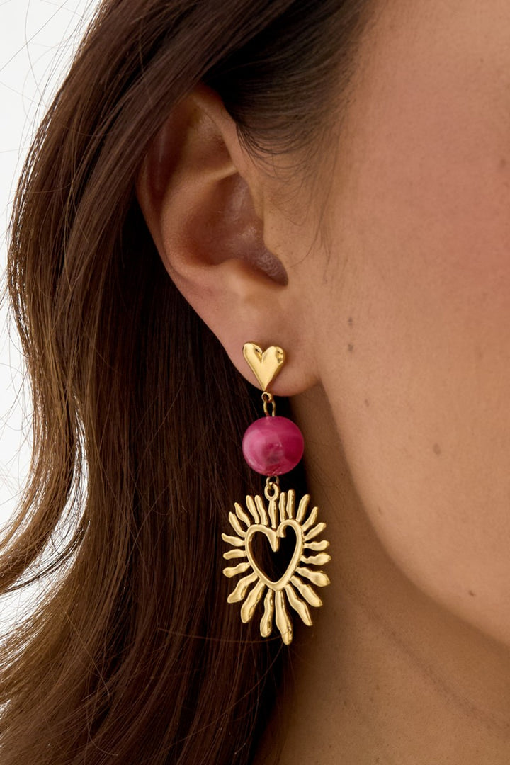 Oorbellen Statement Long Love Heart Pink
