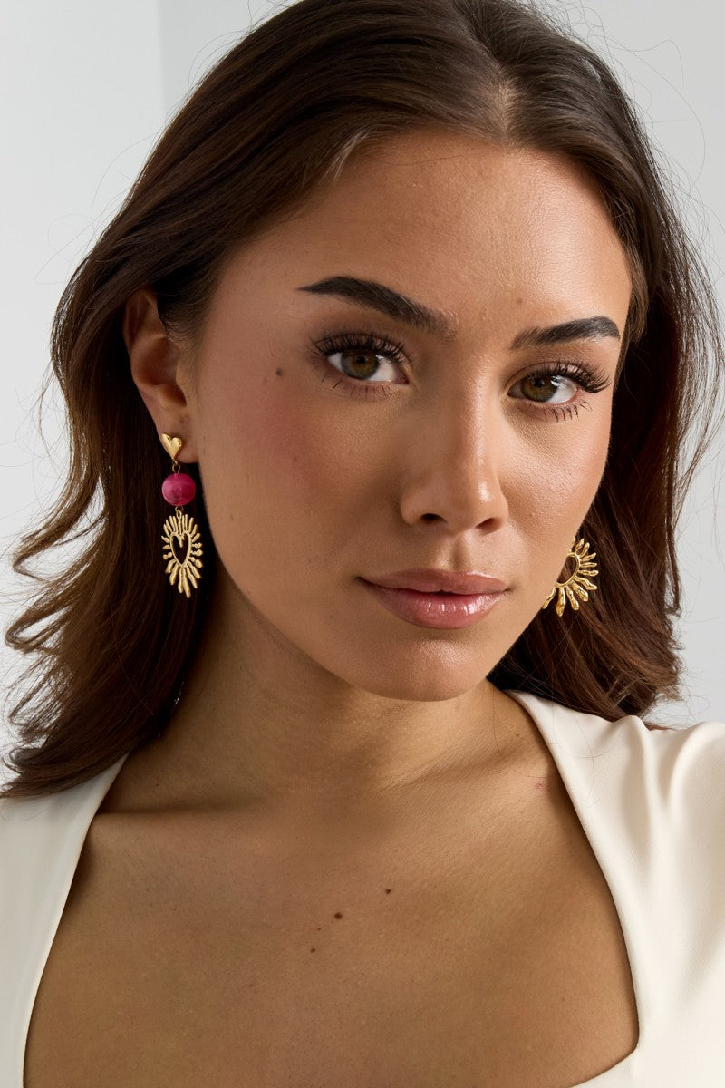 Oorbellen Statement Long Love Heart Pink