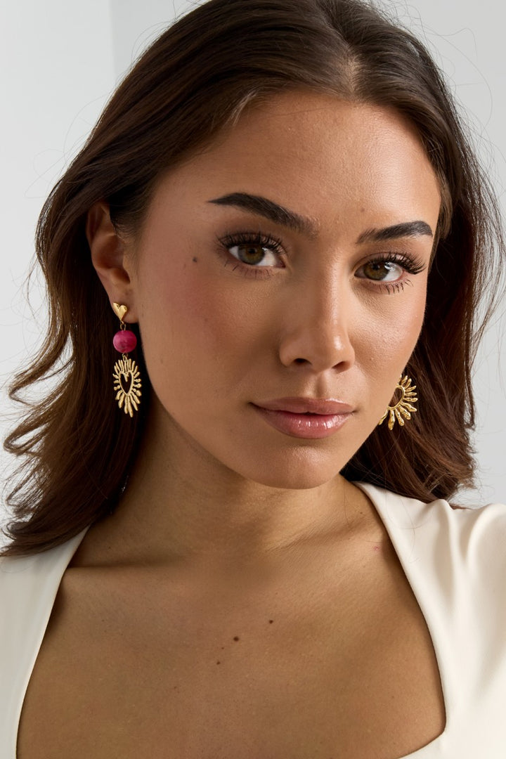 Oorbellen Statement Long Love Heart Pink