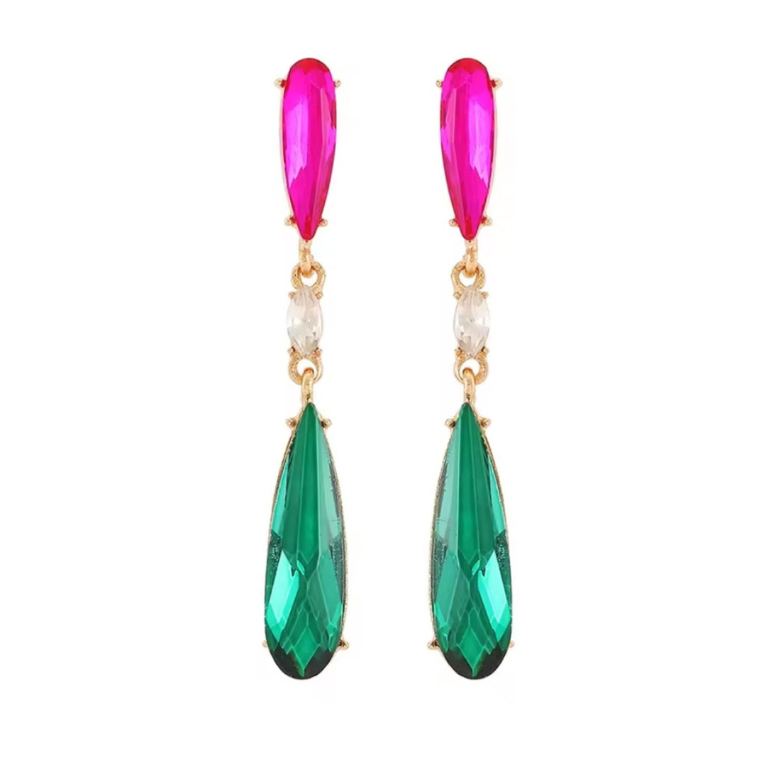 Oorbellen Teardrop Zirkonia Groen Fuschia