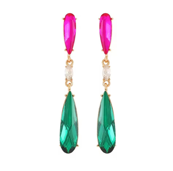 Oorbellen Teardrop Zirkonia Groen Fuschia