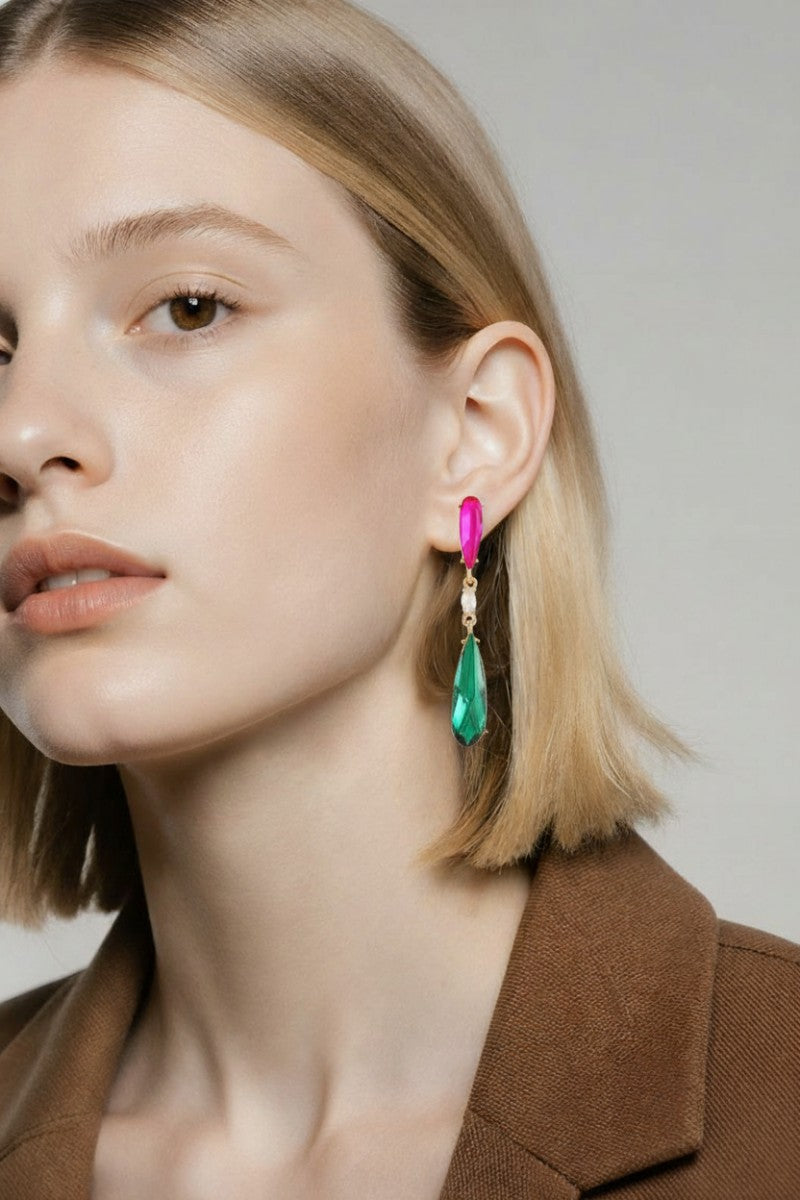 Oorbellen Teardrop Zirkonia Groen Fuschia
