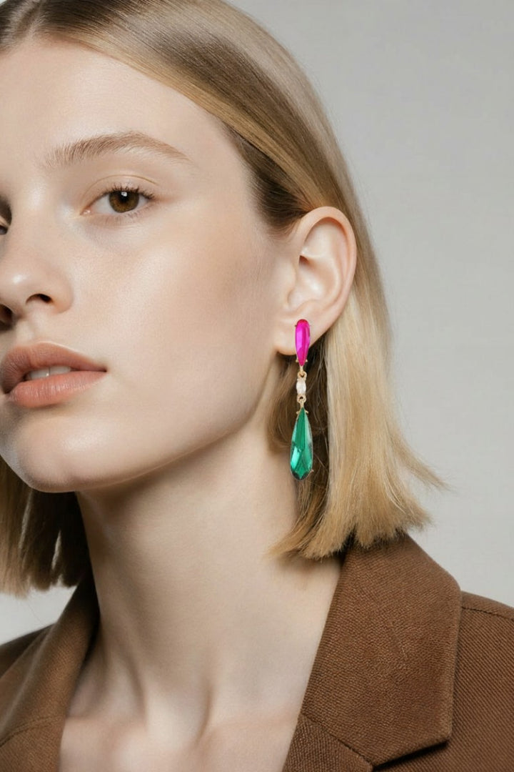Oorbellen Teardrop Zirkonia Groen Fuschia