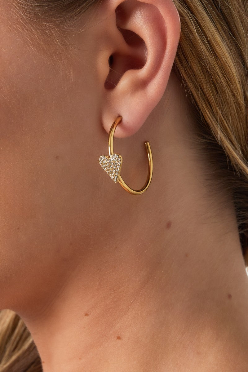 Oorringen Hart Strass Goud