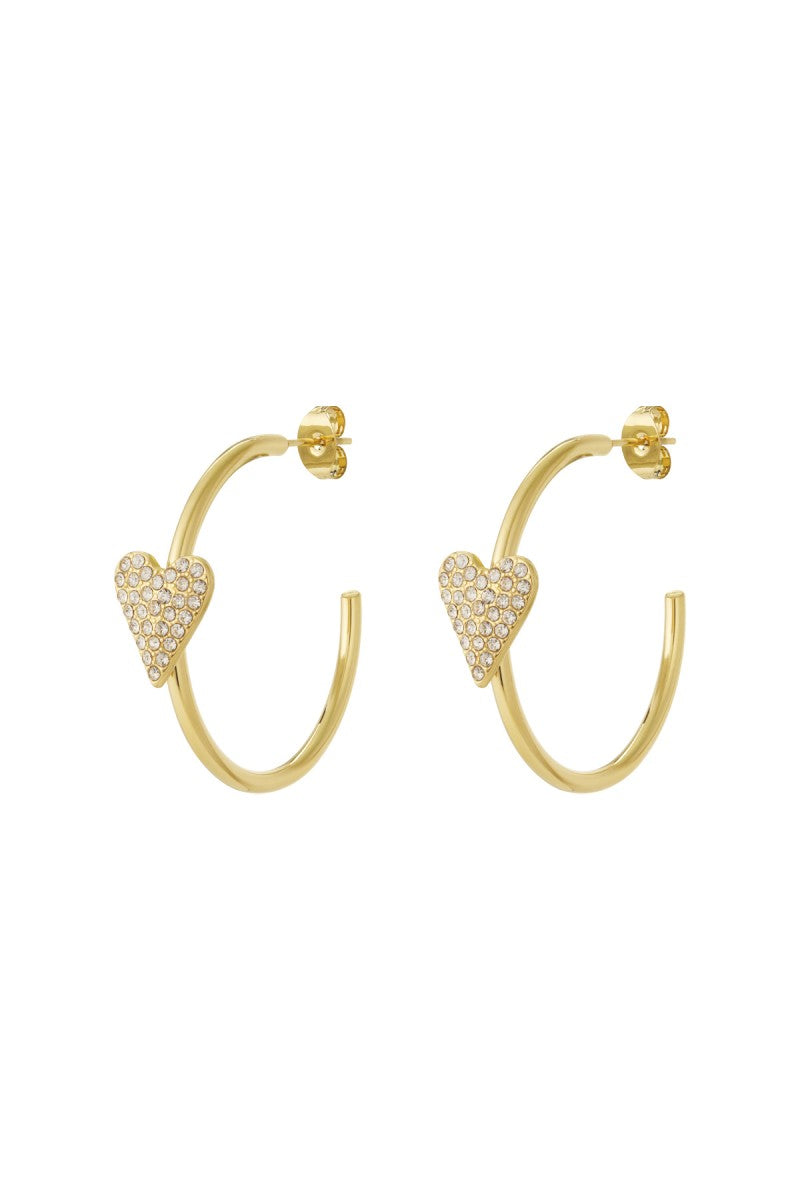 Oorringen Hart Strass Goud