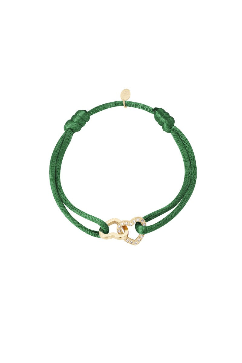 Satijnen Armband Double Heart Sparkle Groen