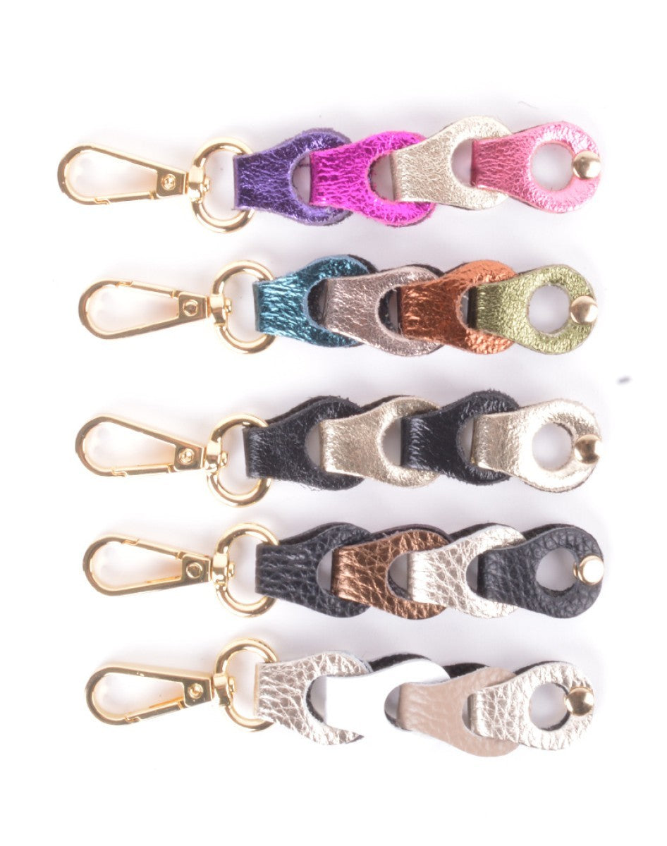 Sleutelhanger Gevlochten Leer Metallic Zwart Goud Brons