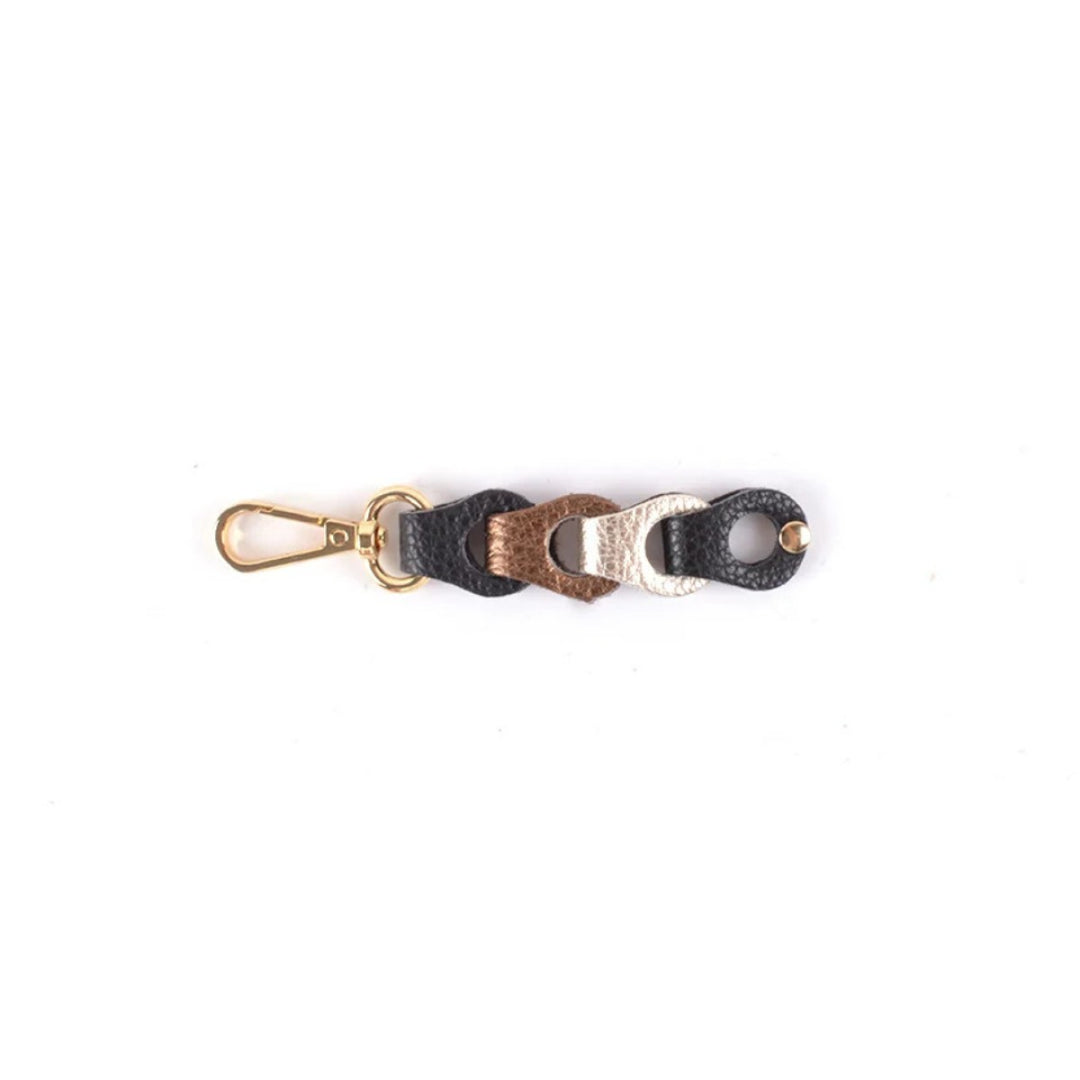 Sleutelhanger Gevlochten Leer Metallic Zwart Goud Brons