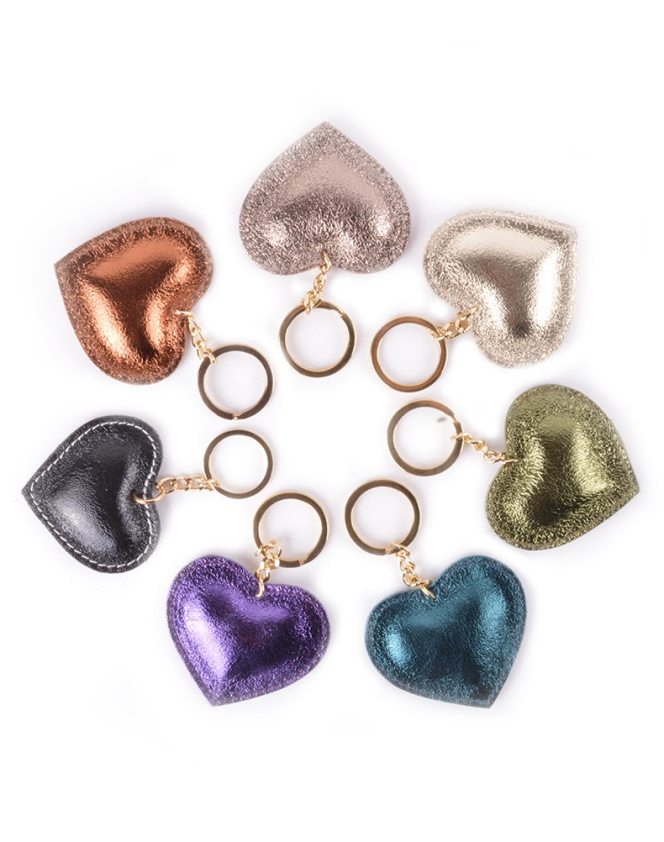 Sleutelhanger Leer Metallic Hart Brons
