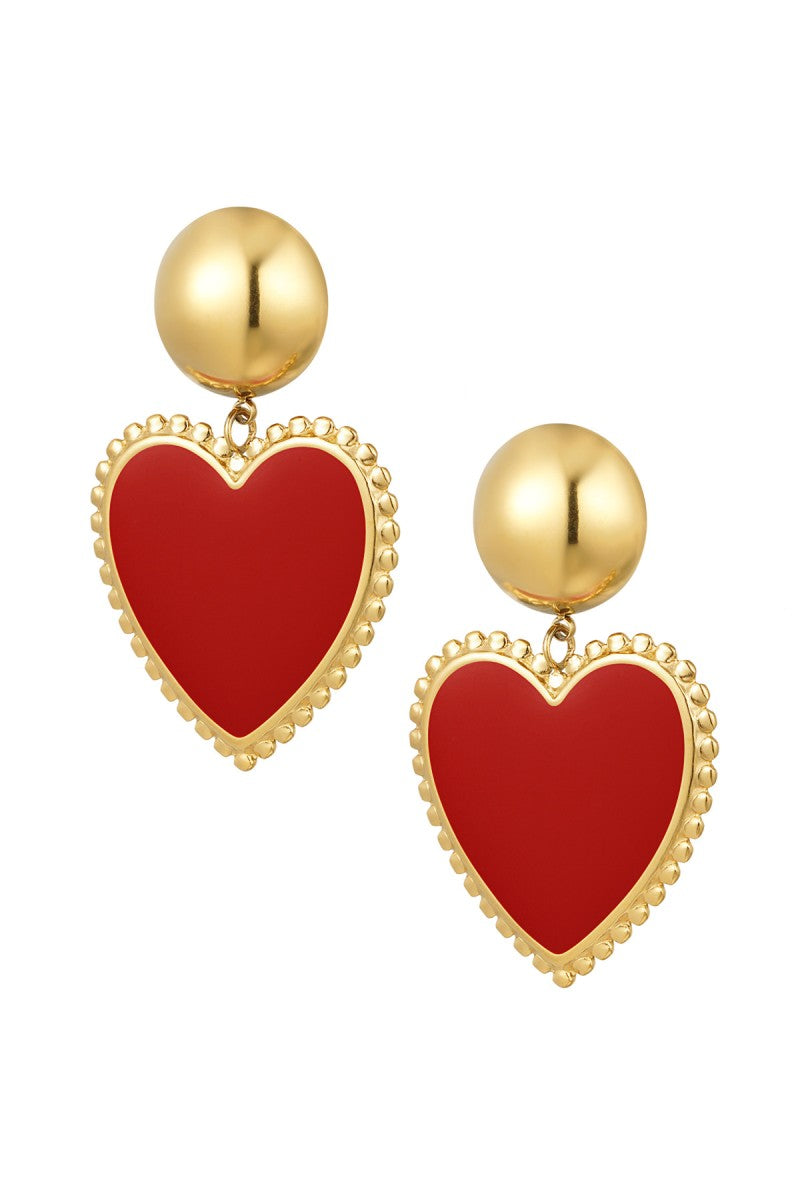 Statement Oorbellen Dot Heart Rood