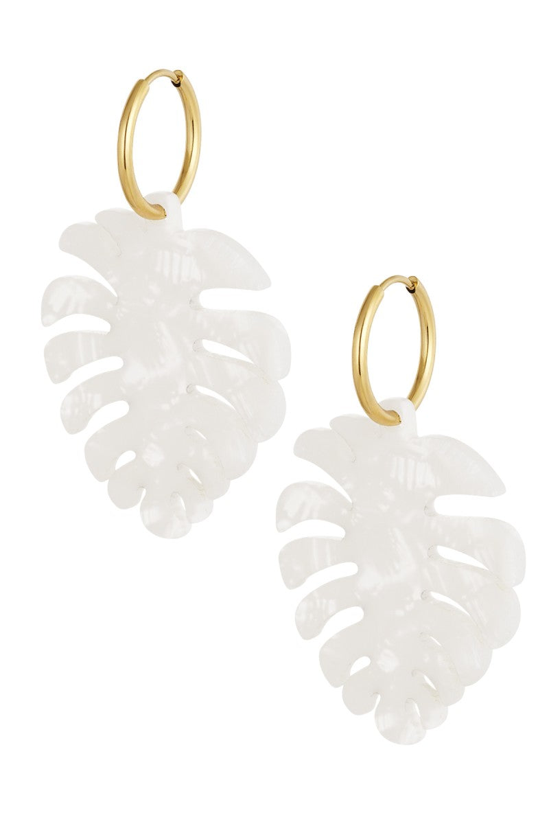 Statement Oorbellen Palmblad Marble White