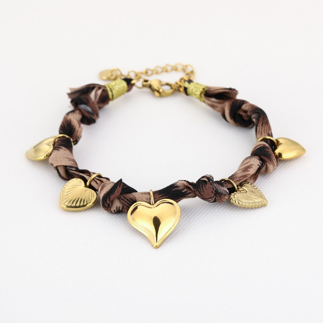 Stoffen Armband Gevlochten Multiple Hearts Leo