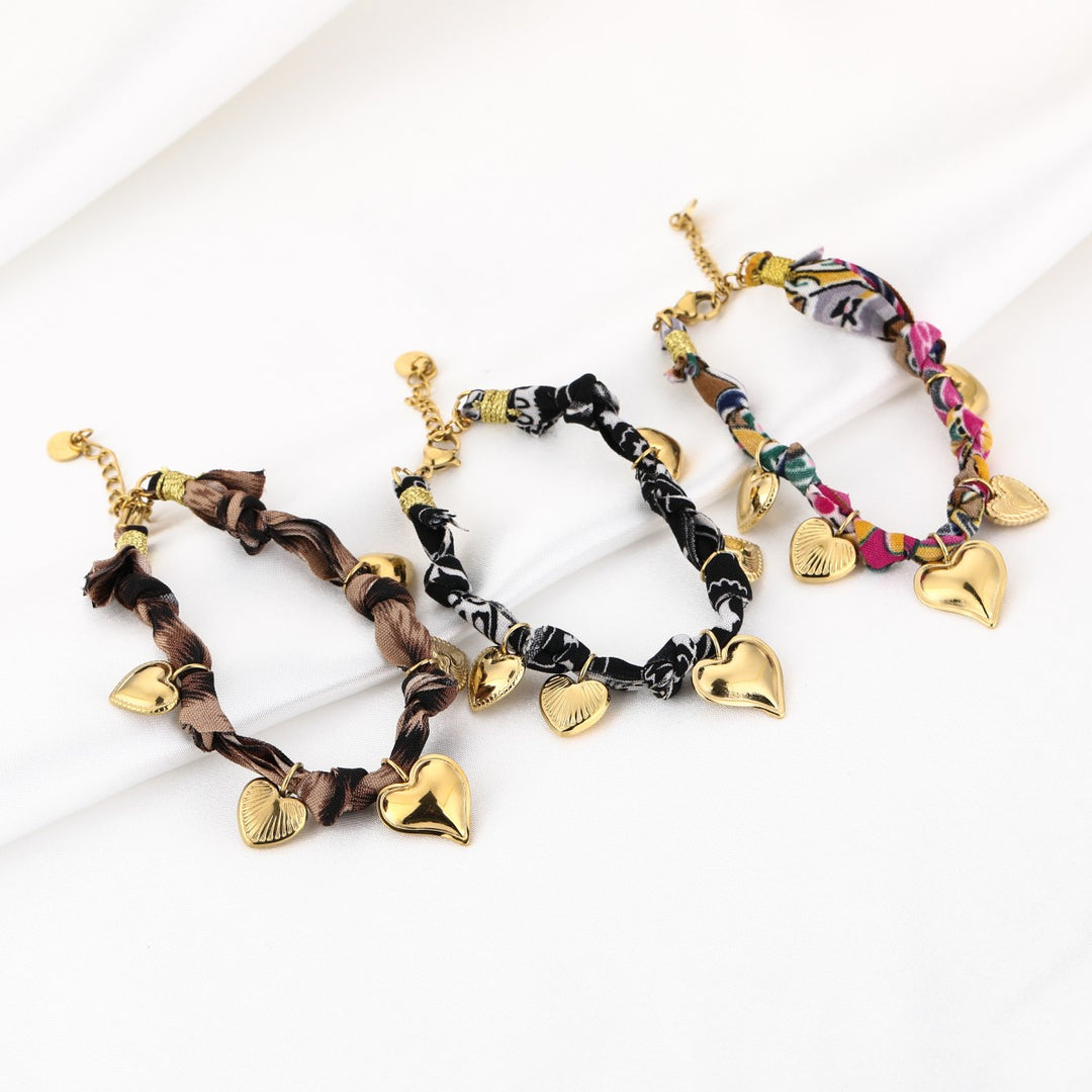 Stoffen Armband Gevlochten Multiple Hearts Leo