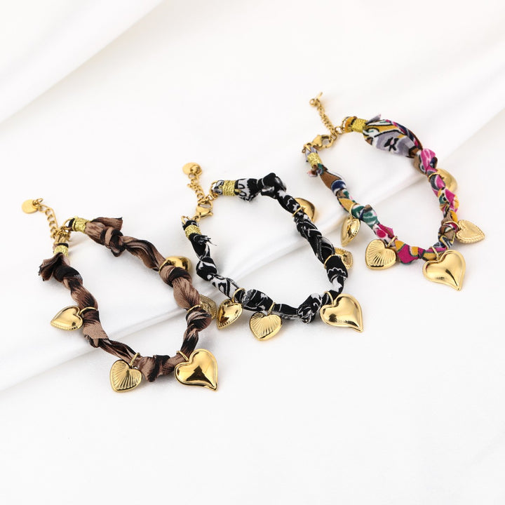 Stoffen Armband Gevlochten Multiple Hearts Leo