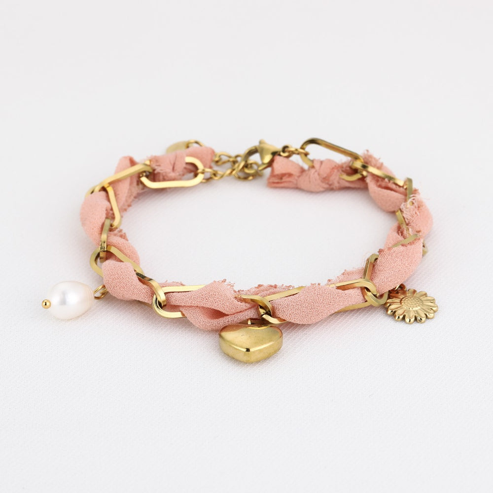 Stoffen Schakelarmband Love Roze