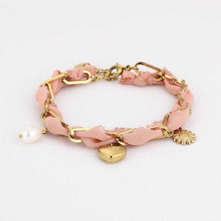 Stoffen Schakelarmband Love Roze