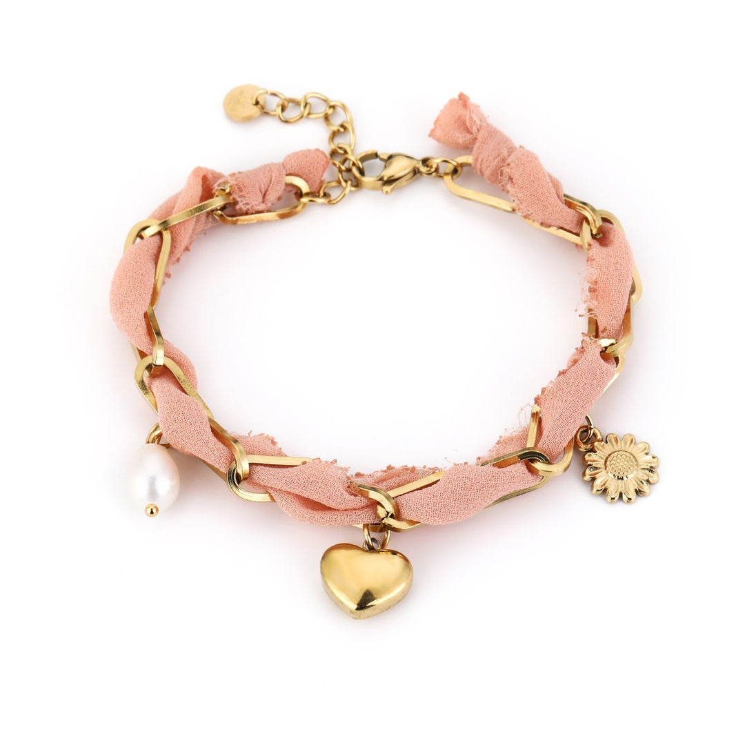 Stoffen Schakelarmband Love Roze