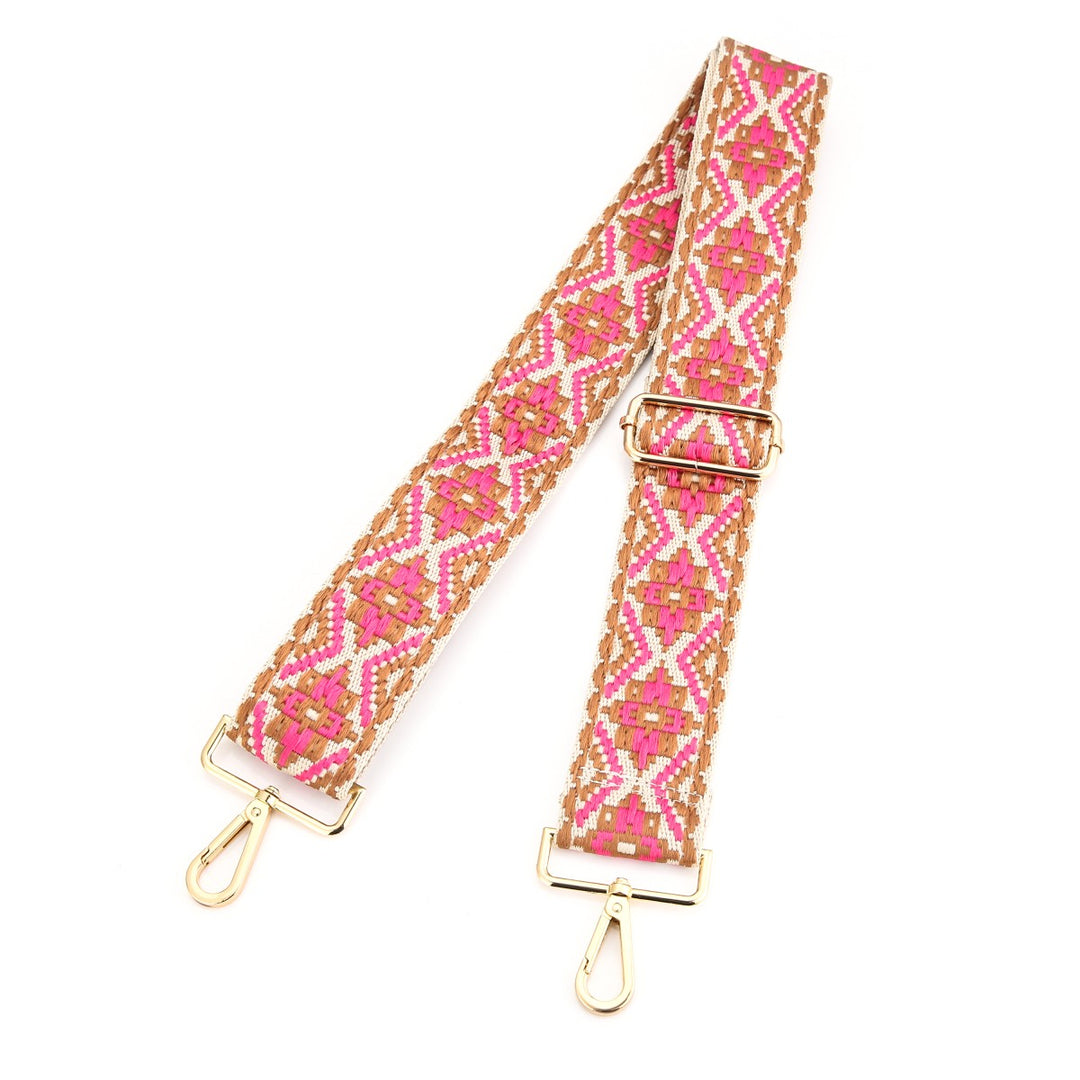 Tassenriem Bag Strap Bloem Fuschia Bruin