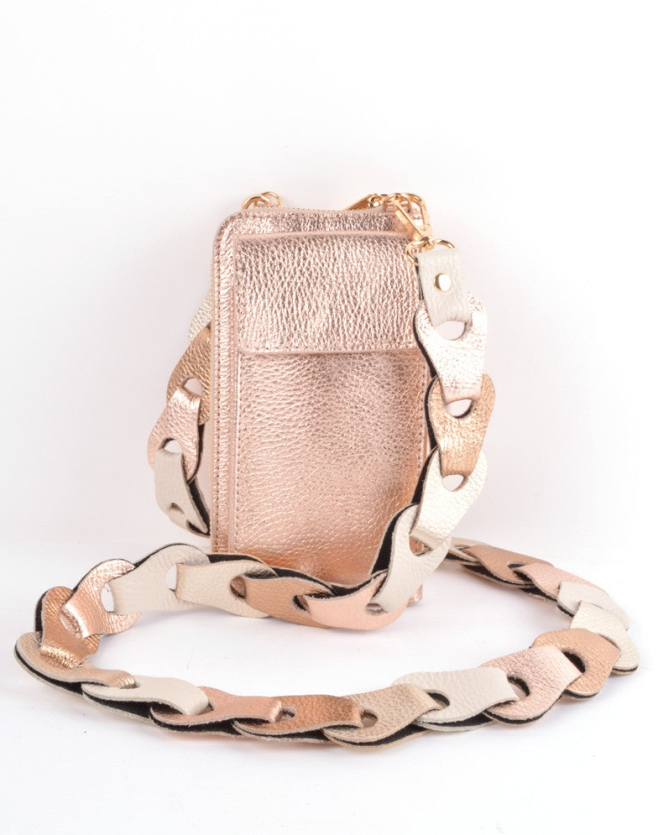Tassenriem Bag Strap Telefoonkoord Gevlochten Leer Metallic Ros