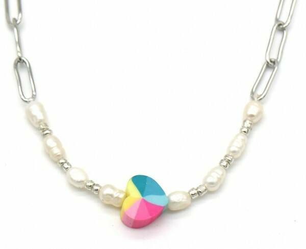 ketting colourful heart zilver
