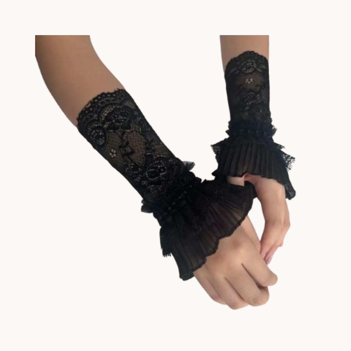 Losse Mouwtjes / Machetten - Plisse Kant Zwart