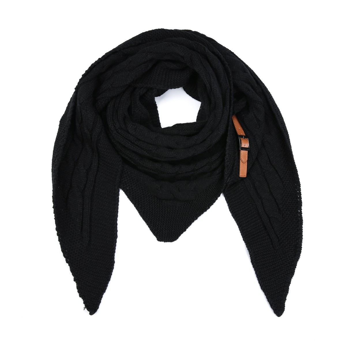 omslagdoeksjaal knitted riempje zwart