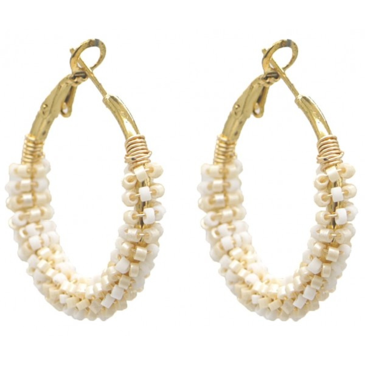 Oorbellen - Oorringen Kralen - Ivoor/Wit