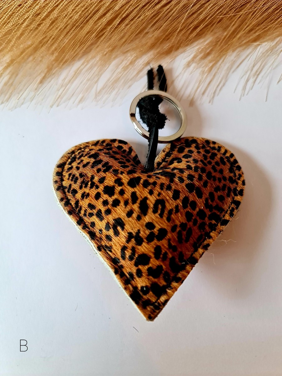 sleutelhanger hart leer gevuld cheetah