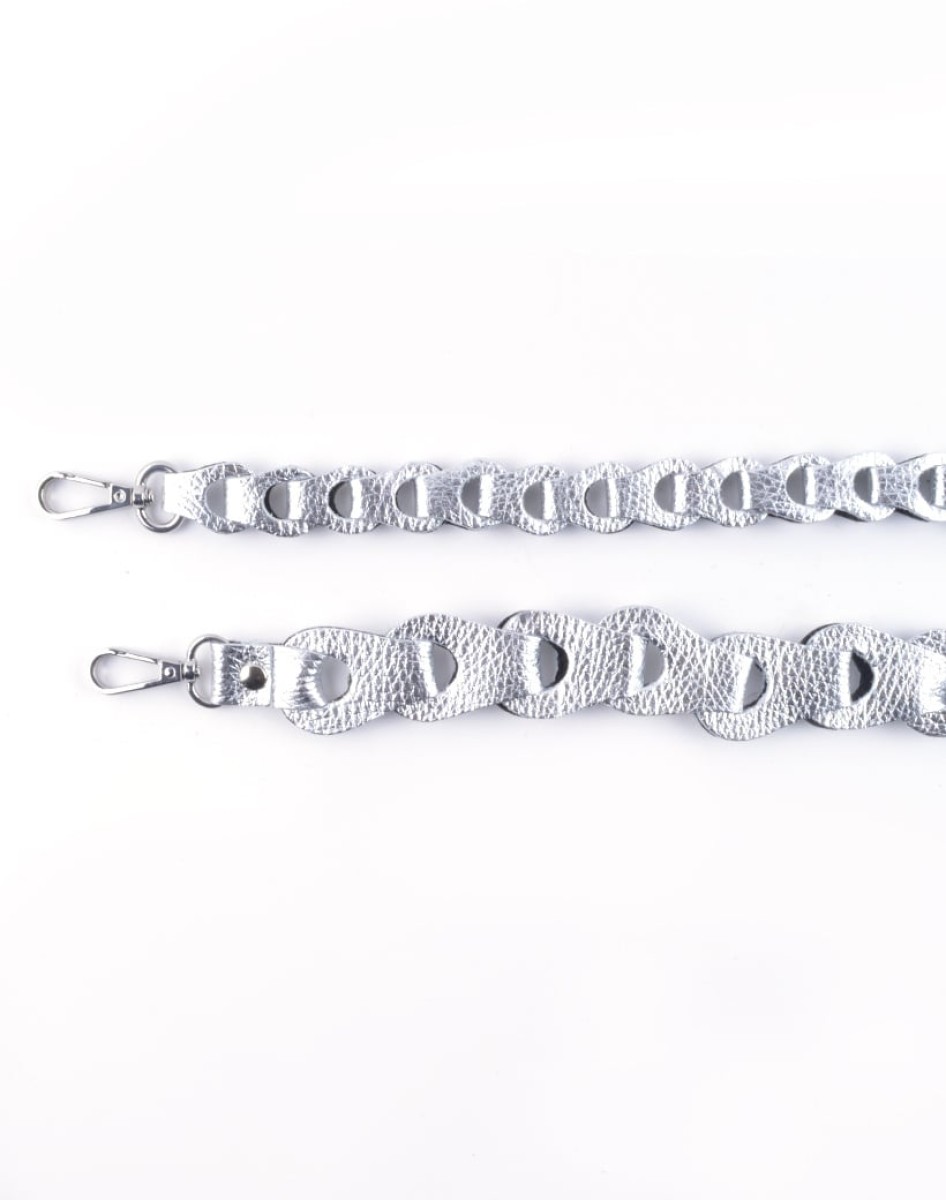 Tassenriem/Bag Strap/Telefoonkoord Gevlochten Leer Small - Metallic Zilver